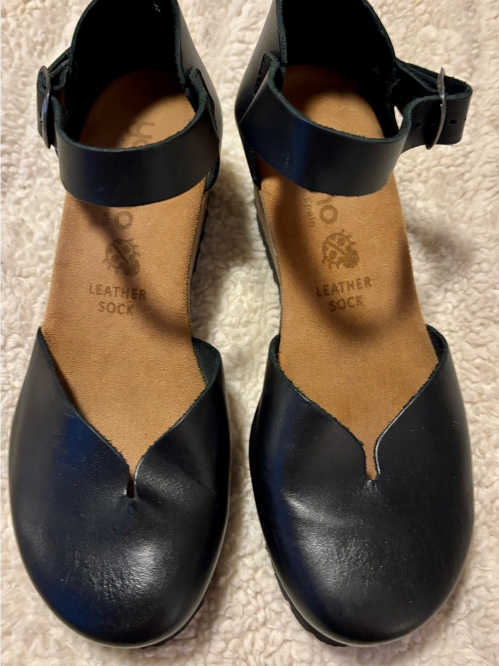 Women’s Yokono Black Leather Ankle-Strap Mary Jane Mules with Cushioned Sock